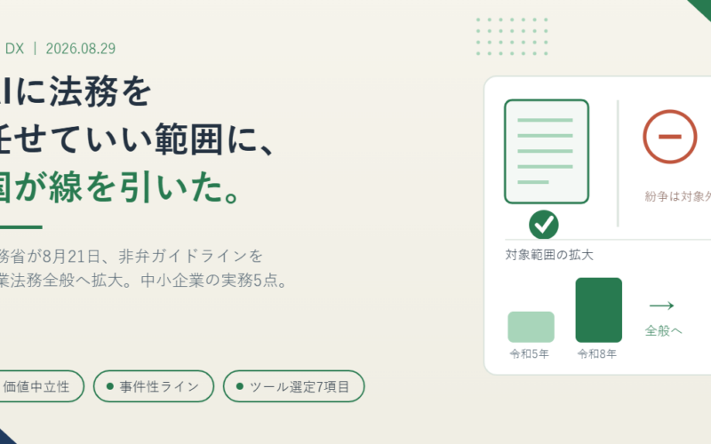 法務省の新ガイドラインでAI法務支援サービスの適法範囲が企業法務全般へ拡大したことを示す図