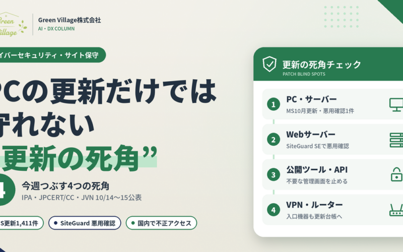 PCの更新だけでは守れない“更新の死角”──今週つぶす4つの死角（Green Village AI・DXコラム）